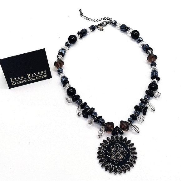 Joan Rivers Jewelry - Vintage Rare Joan Rivers Classic Collection Pendant Beaded Black CZ Necklace